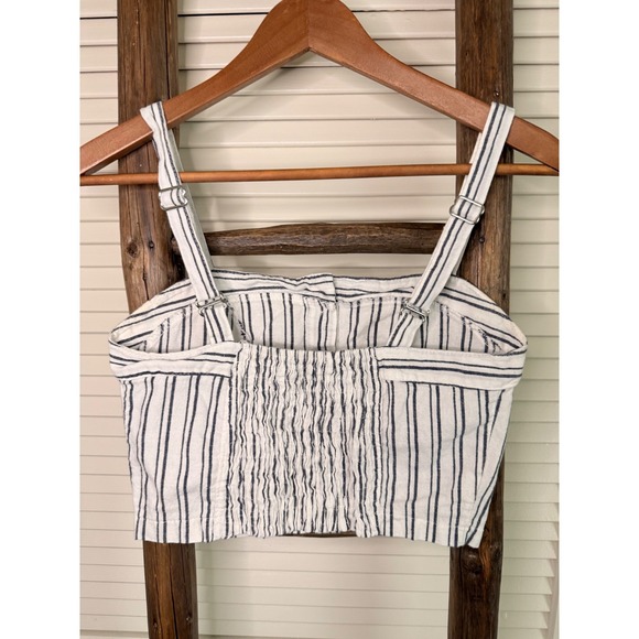 Brandy Melville Cropped Button Front Tank Top Blue Stripe  Adjustable Straps - Picture 2 of 7